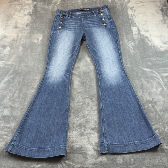 Express Denim - Express Jeans Womens 8R Sailor Button Flare Leg Medium Wash Nautical High Rise